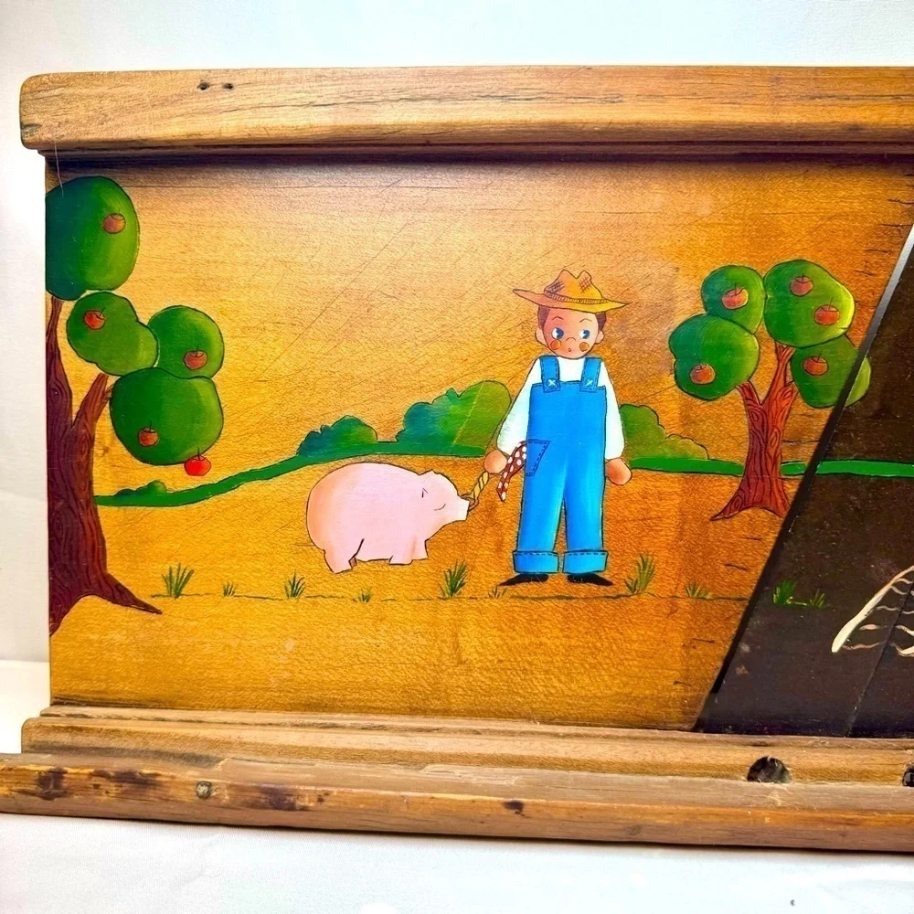 Traditional German Folk Art on Primitive Cabbage Krout Cutter Signed By Artist